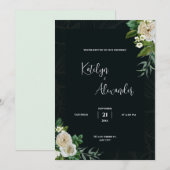 Invitation Arrière - plan vert foncé avec mariage de fleurs b (Devant / Derrière)