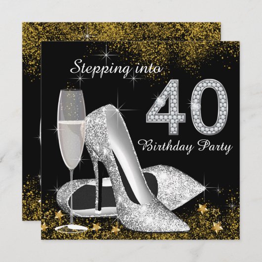 Invitation Arrivée à 40 Anniversaire Soeur Or (Devant / Derrière)