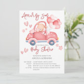 Invitation Arrivée bientôt mignon ours en peluche rose minusc (Debout devant)