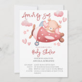 Invitation Arrivée bientôt rose ours en peluche minuscule pil (Devant)