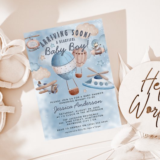 Invitation Arrivée d'un nouvel aviateur : Baby shower de garç