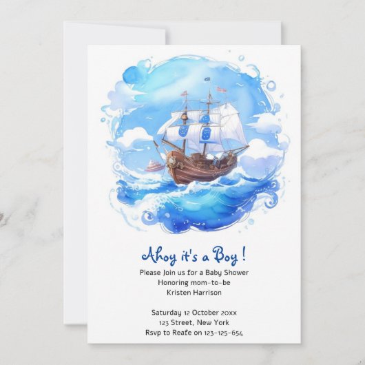 Invitation Arrivée d'un petit marin : Baby shower de garçon n (Devant)
