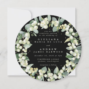 Invitation Arrondi Black Snowberry + Eucalyptus Wreath Mariag