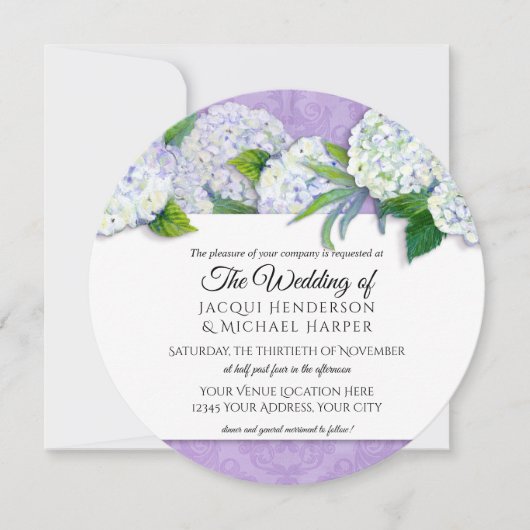Invitation Arrondi Damask Hydrangea violet Mariage Floral (Devant)