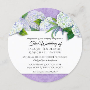 Invitation Arrondi Damask Hydrangea violet Mariage Floral