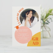 Invitation Arrondi de boho rose orange 5 photos graduation (Debout devant)