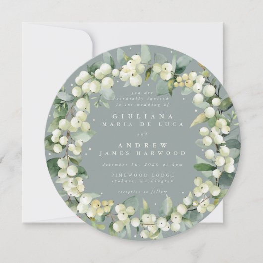 Invitation Arrondi Seafoam Snowberry+Eucalyptus Mariage de co (Devant)