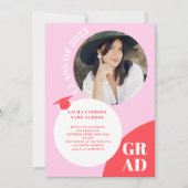 Invitation Arrondissement boho rouge rose 5 photos graduation (Devant)