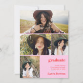 Invitation Arrondissement boho rouge rose 5 photos graduation (Dos)