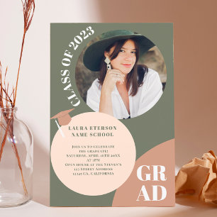 Invitation Arrondissement de boho vert brun 5 photos graduati