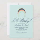 Invitation Arrosage arc-en-ciel Brush Stroke Baby shower bleu (Devant)
