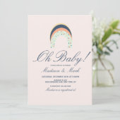 Invitation Arrosage arc-en-ciel Brush Stroke Baby shower rose (Debout devant)