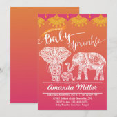 Invitation Arrosage bébé famille éléphant - Inspiration indie (Devant / Derrière)