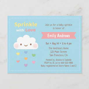 Invitation Arrosage d'amour, Nuage et Cœurs Baby Shower