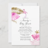 Invitation Arrosage de passage Flamant Rose et Or (Devant)