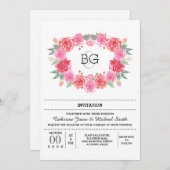 Invitation Arrosage romantique à fleurs rose (Devant / Derrière)