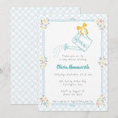 Invitation Arrosoir Gingham Bleu Ciel Bébé 001 (Devant / Derrière)