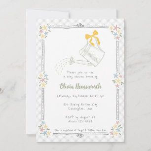 Invitation Arrosoir Gingham Gris Brouillard 020 Baby Shower