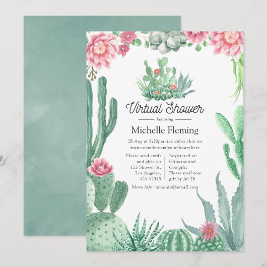 Invitation Arrosoir Virtuel de Succulentes à l'Aquarelle (Devant / Derrière)