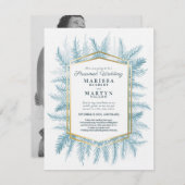 Invitation Art à feuillage persistant d'hiver bleu mariage (Devant / Derrière)