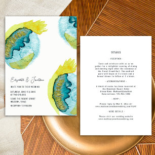Invitation Art abstrait aquarelle unique tout en un mariage