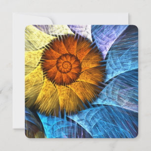 Invitation Art abstrait floral orange jaune bleu