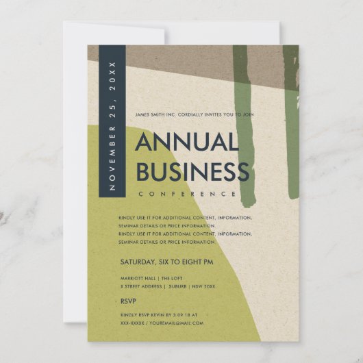 INVITATION ART ABSTRAIT MODERNE ÉVÉNEMENT DE CONFÉRENCE VERT (Devant)