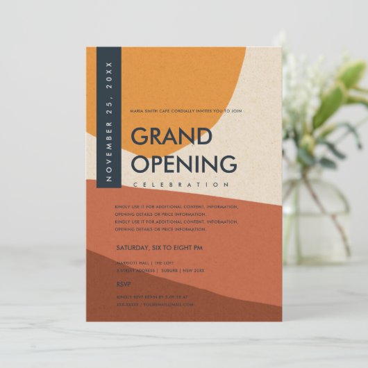 INVITATION ART ABSTRAIT MODERNE GRAND OUVERTURE ROUILLE ORANG (Debout devant)