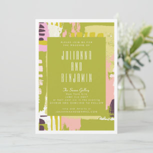 Invitation Art Abstrait moderne Lime vert et Mariage rose