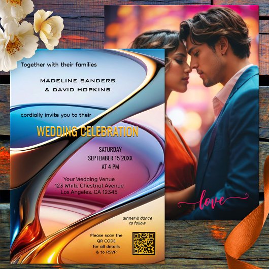 Invitation Art Abstrait moderne Mariage photo coloré