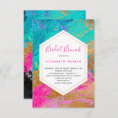 Invitation Art abstrait moderne rose turquoise or nuptiale do (Devant / Derrière)