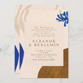 Invitation Art Abstrait moderne Sable unique et Mariage bleu (Devant / Derrière)