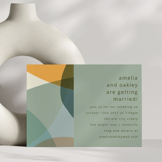 Invitation Art Abstrait moderne Vert Sage Turquoise Mariage u