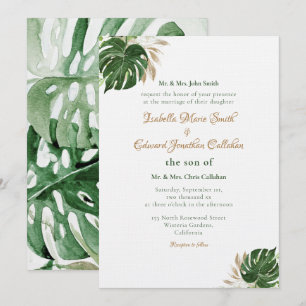 Invitation Art aquarelle de feuilles de Monstera vert tropica