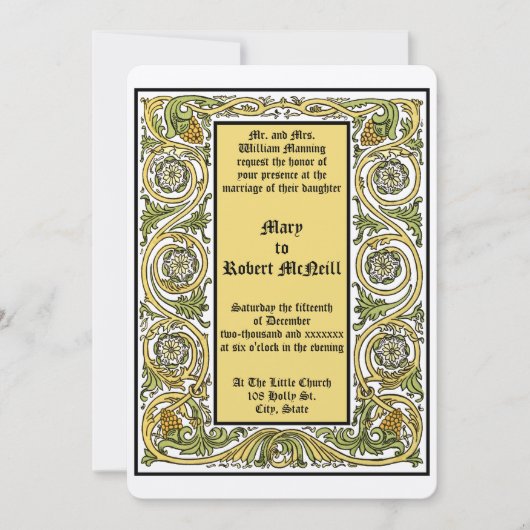 Invitation Art & Artisanat Style Roycroft Floral Mariage (Devant)
