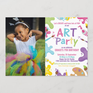 Invitation Art Birthday Party Rainbow Peinture Girl Photo