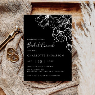 Invitation Art botanique moderne en noir et blanc pour brunch