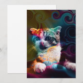 INVITATION ART CHAT COLORÉ ET TENDANCE AMUSANTE (Devant / Derrière)