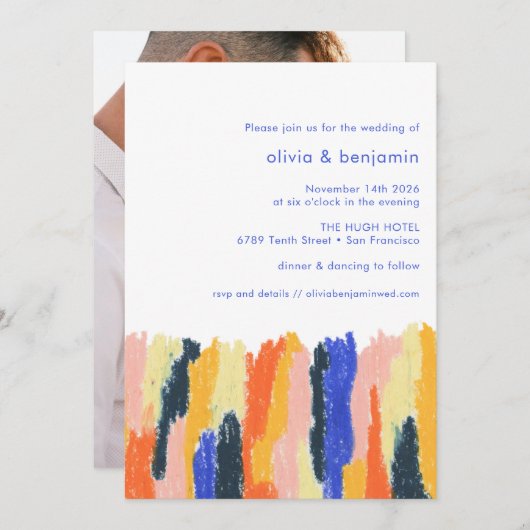 Invitation Art coloré Art Abstrait Mariage photo unique (Devant / Derrière)