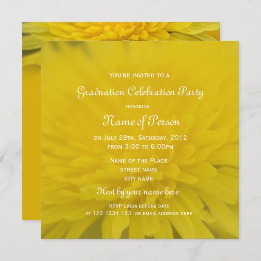 Invitation Art dandelion fleurie jaune fête de graduation (Devant / Derrière)