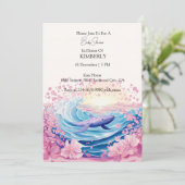Invitation Art de baleine bleu et rose fantaisiste (Debout devant)