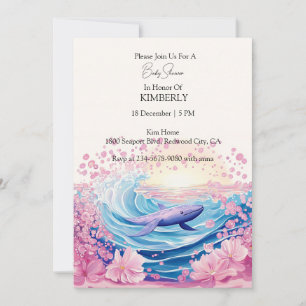 Invitation Art de baleine bleu et rose fantaisiste