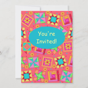 Invitation Art de bloc d'édredon de patchwork de turquoise de