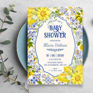 Invitation art de carrelage en forme de citron bleu pour baby