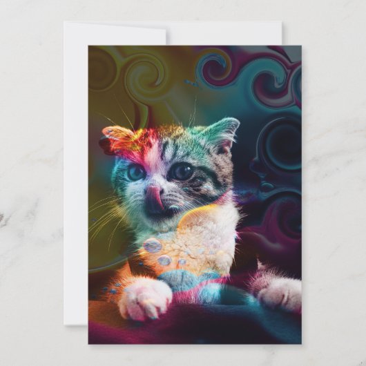 INVITATION ART DE CHAT COLORÉ TENDANCE DRÔLE (Devant)