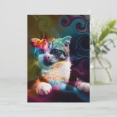 INVITATION ART DE CHAT COLORÉ TENDANCE DRÔLE (Debout devant)