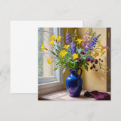 Invitation Art de floraisons bleu jaune pourpre (Devant / Derrière)