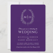 Invitation Art de la ligne ovale feuille mariage argent viole (Devant)