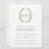 Invitation Art de la ligne ovale feuille mariage vert olive e (Devant)