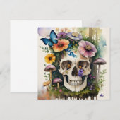 Invitation Art de l'aquarelle florale à crâne de champignon (Devant / Derrière)
